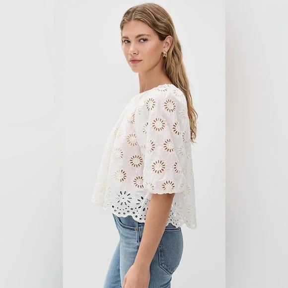 Madewell Embroidered Shirred Puff Sleeve Top - Picture 4 of 16
